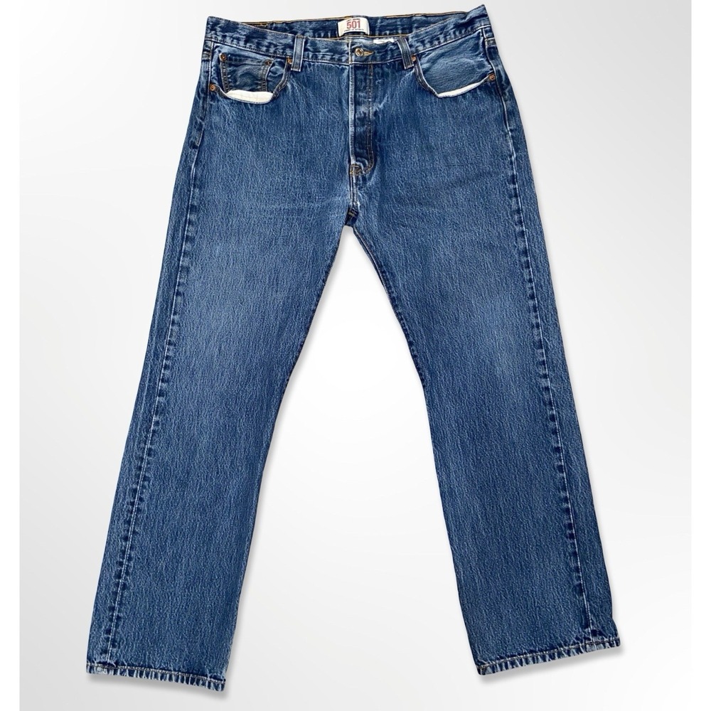 Levi's 501 Men's Button Fly Jeans - SIze 38x32 (FIts 36x30) - Western Blue Denim